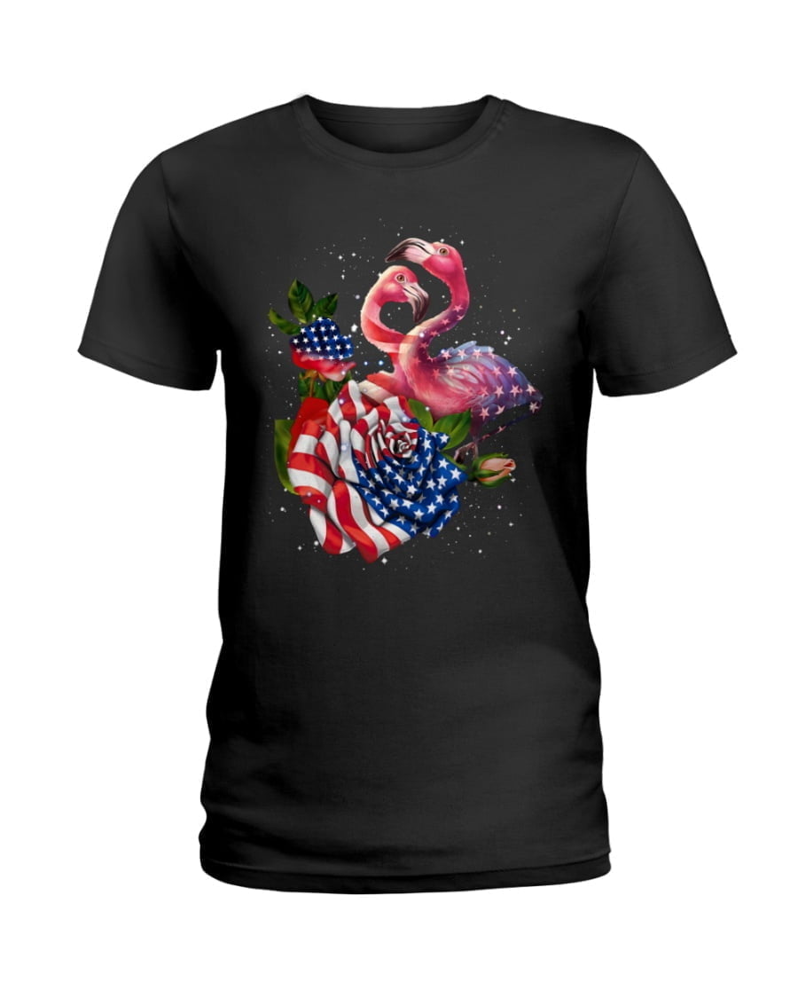 Flamingo Happy Independence Day Ladies Tee Flamingo Happy Independence Day Ladies Tee