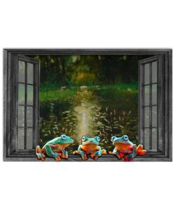 Funny Frogs By The Window Poster