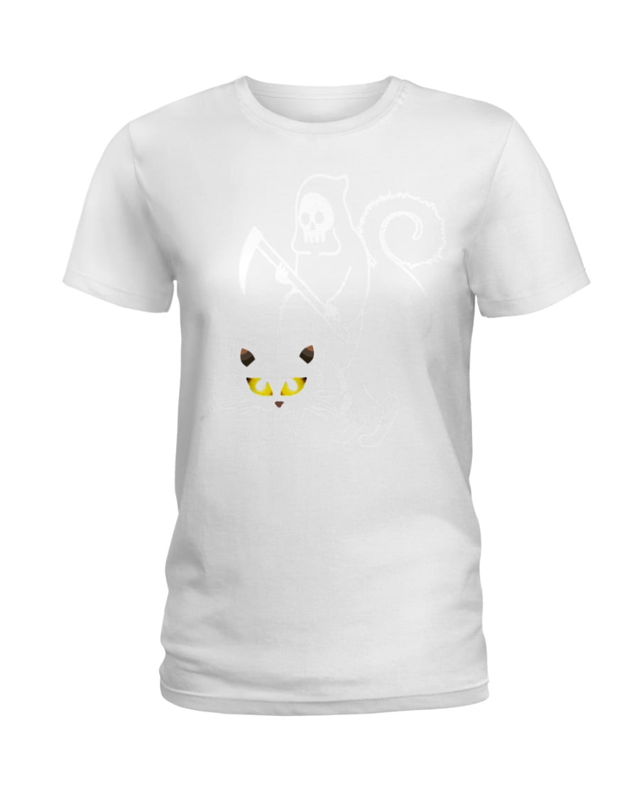 Death Grim Reaper Riding A Black Cat Cool Halloween Shirt Ladies Tee Death Grim Reaper Riding A Black Cat Cool Halloween Shirt Ladies Tee