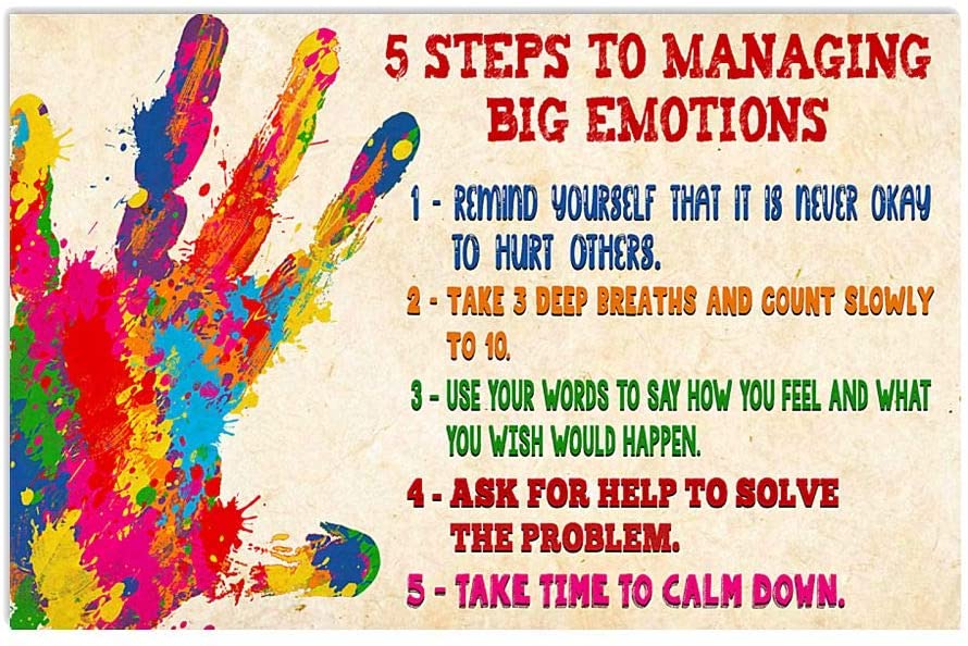 Vintage Social Worker Wall Art Poster 5 Steps To Managing Big Emotions ...