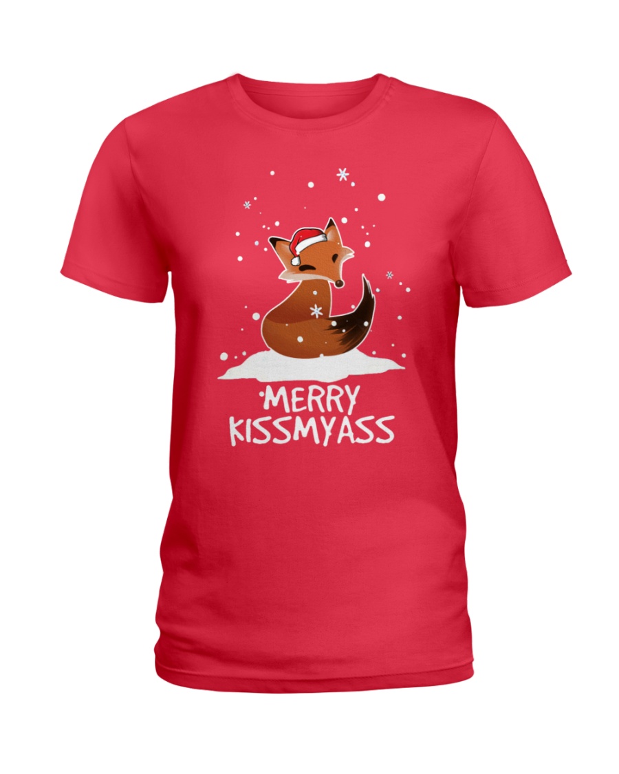 Fox Merry Christmas Gift Kissmyass Ladies Tee Fox Merry Christmas Gift Kissmyass Ladies Tee