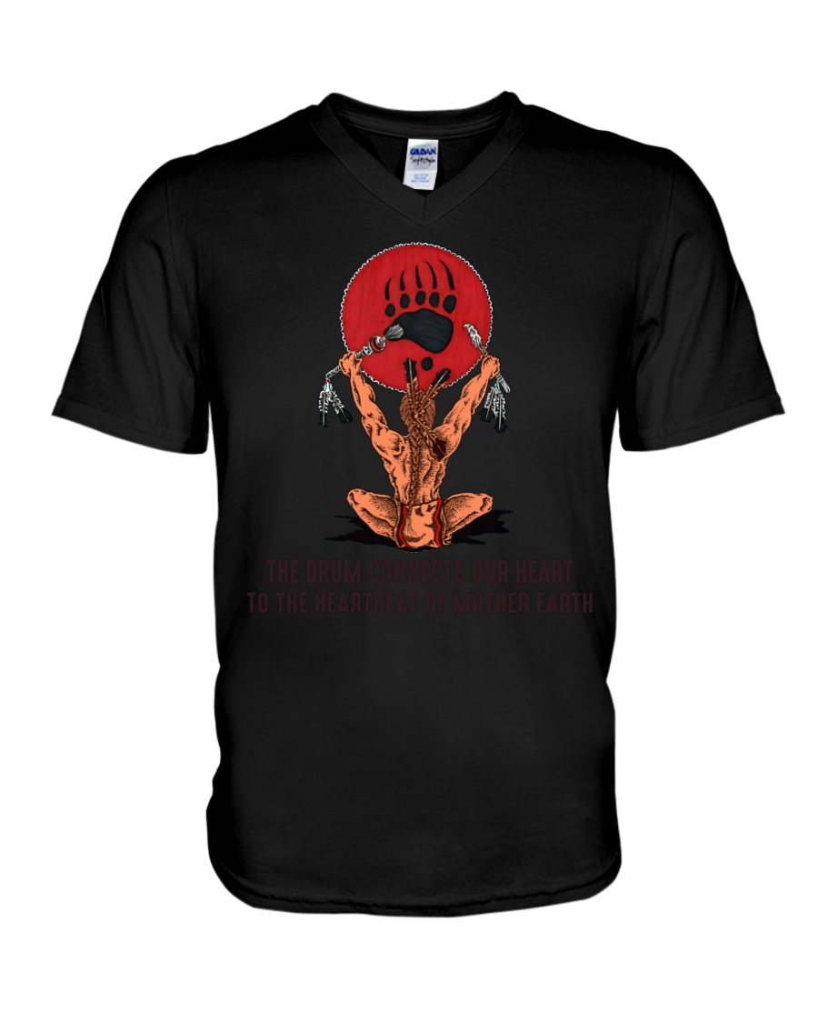 The Drum Connects Our Heart Native American V-Neck T-Shirt The Drum Connects Our Heart Native American V-Neck T-Shirt
