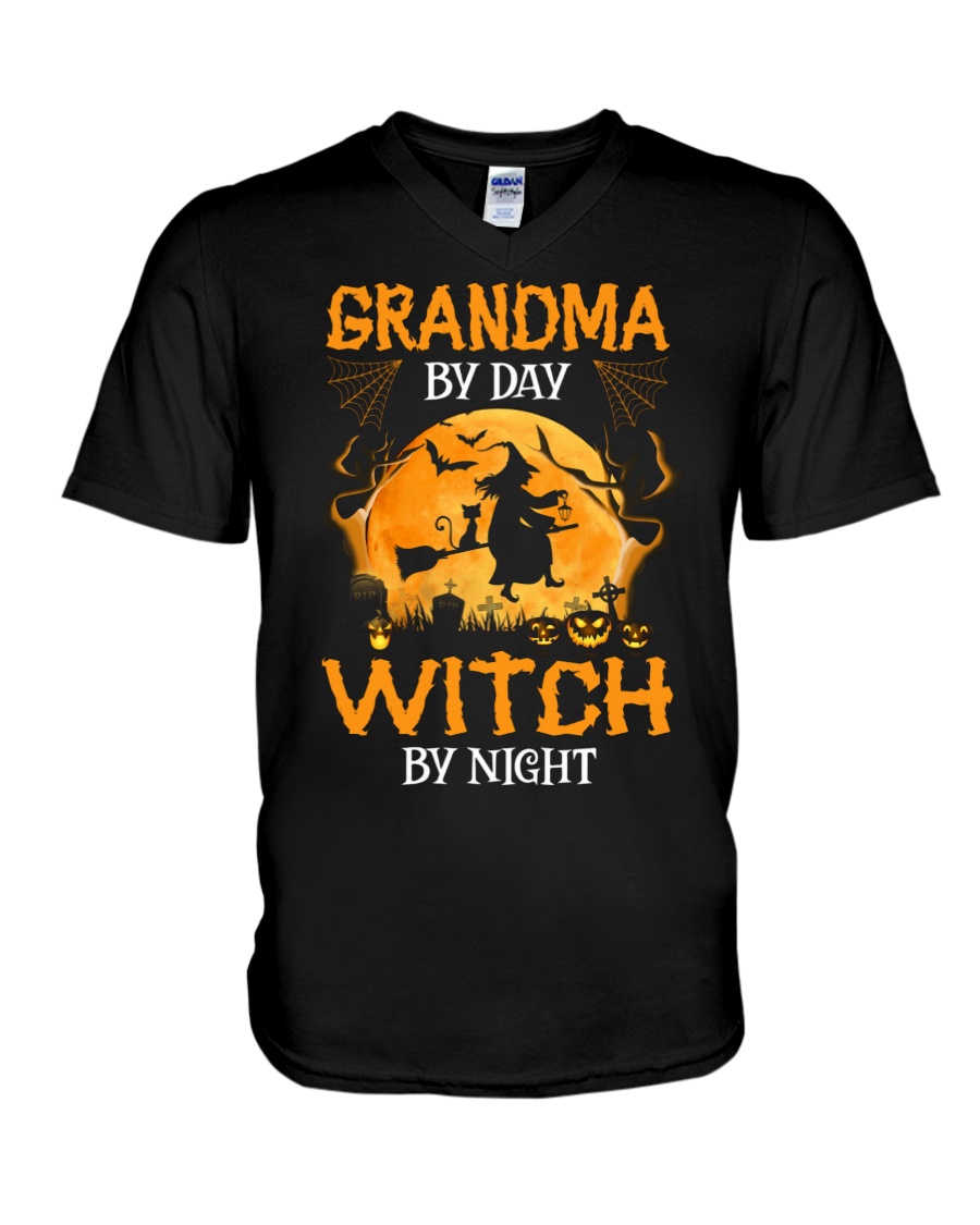 Grandma By Day Witch By Night V-Neck T-Shirt Grandma By Day Witch By Night V-Neck T-Shirt