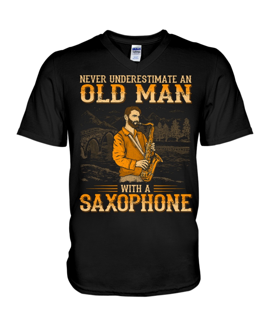 Saxophone Underestimate Old Man V-Neck T-Shirt Saxophone Underestimate Old Man V-Neck T-Shirt
