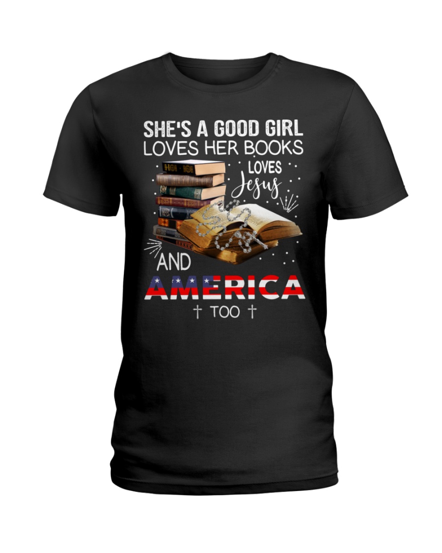 She's A Good Girl Jesus America Book Ladies Tee She's A Good Girl Jesus America Book Ladies Tee