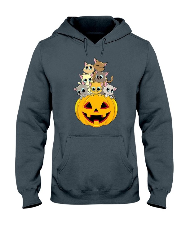 Funny Cats In A Pumpkin Halloween Girls Boys T-Shirt