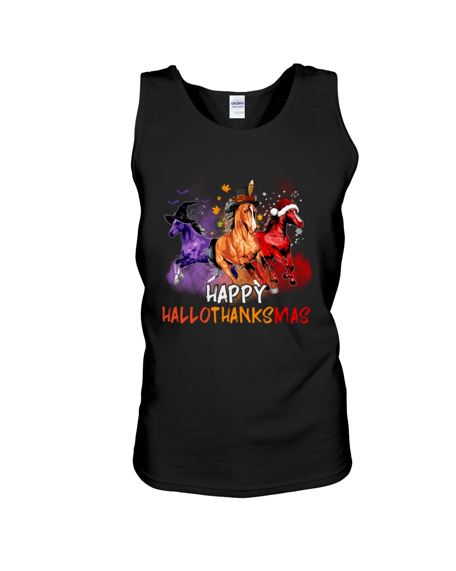 Happy Hallo Thanks Mas Halloween Thanksgiving Christmas Horse Unisex Tank Happy Hallo Thanks Mas Halloween Thanksgiving Christmas Horse Unisex Tank