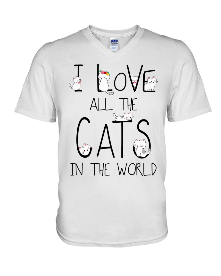 I Love All The Cats In The World V-Neck T-Shirt I Love All The Cats In The World V-Neck T-Shirt