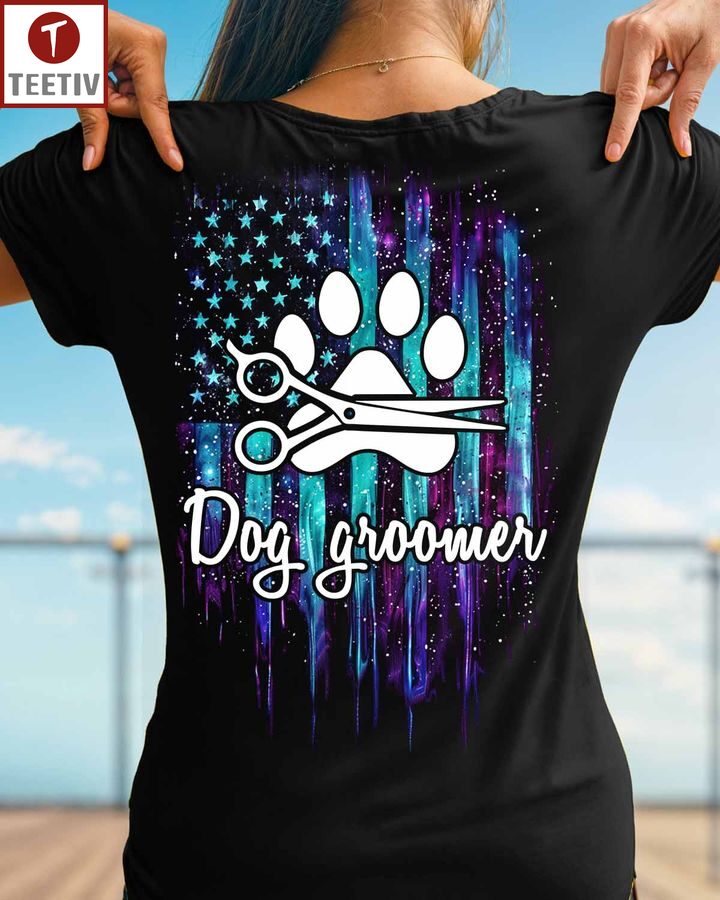 Proud Dog Groomer US Flag Unisex T-shirt